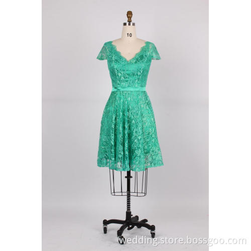 Green Lace Short Open-back Homecoming Dresses Backless Evening Gown
